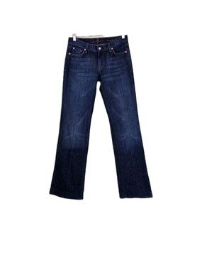 7 For All Mankind Jeans Women 29 x 33 Dark Blue Long Bootcut Stretch Zip Classic